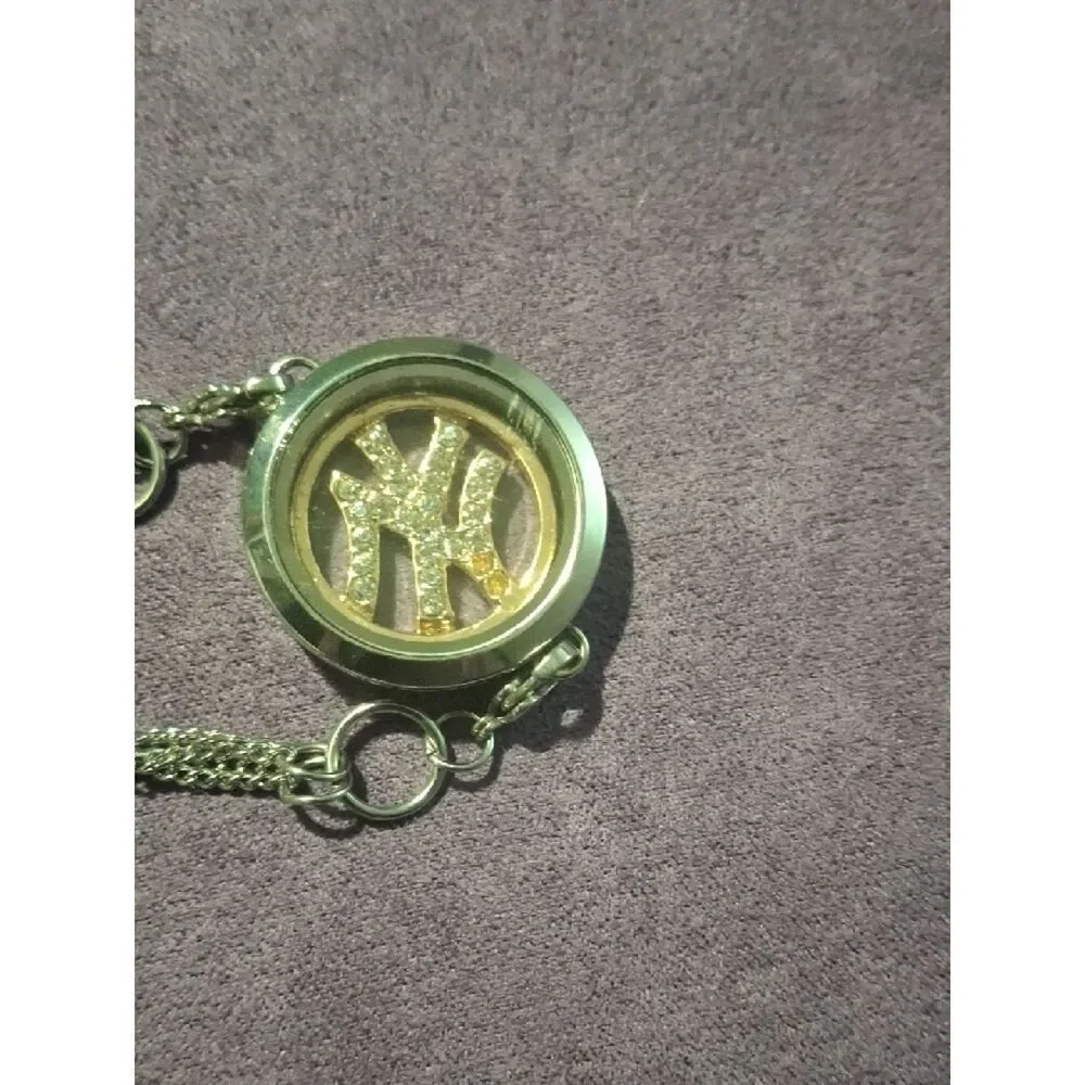Gold-Tone NY Logo Rhinestone Plate For Floating Lockets
